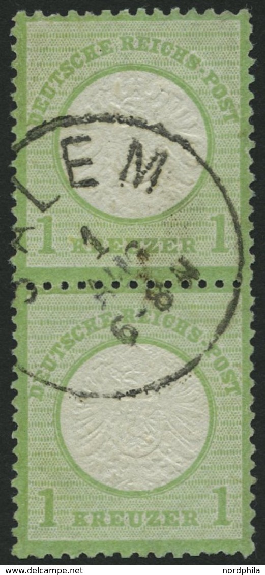 Dt. Reich 23a Paar O, 18972, 1 Kr. Gelblichgrün Im Senkrechten Paar, K1 SALEM, Normale Zähnung, Pracht, Gepr. Brugger - Oblitérés