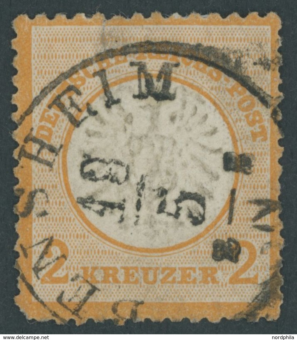 Dt. Reich 24 O, 1872, 2 Kr. Orange, TuT-Stempel BENSHEIM, Starke, Meist Rückseitige Mängel, Mi. (3200.-) - Usati