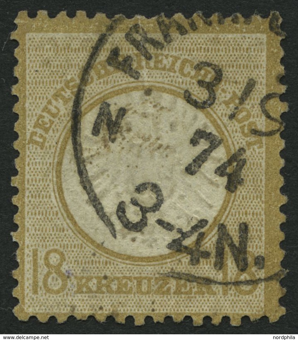 Dt. Reich 28 O, 1872, 18 Kr. Schwärzlichocker, Kleine Mängel, Feinst, Fotobefund Hennies, Mi. 2800.- - Oblitérés