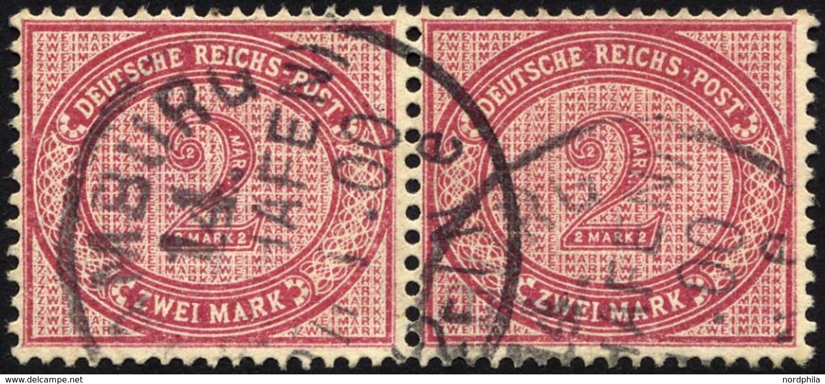 Dt. Reich 37f Paar O, 1899, 2 M. Lilakarmin Im Waagerechten Paar, Pracht, Gepr. Wiegand, Mi. 120.- - Used Stamps