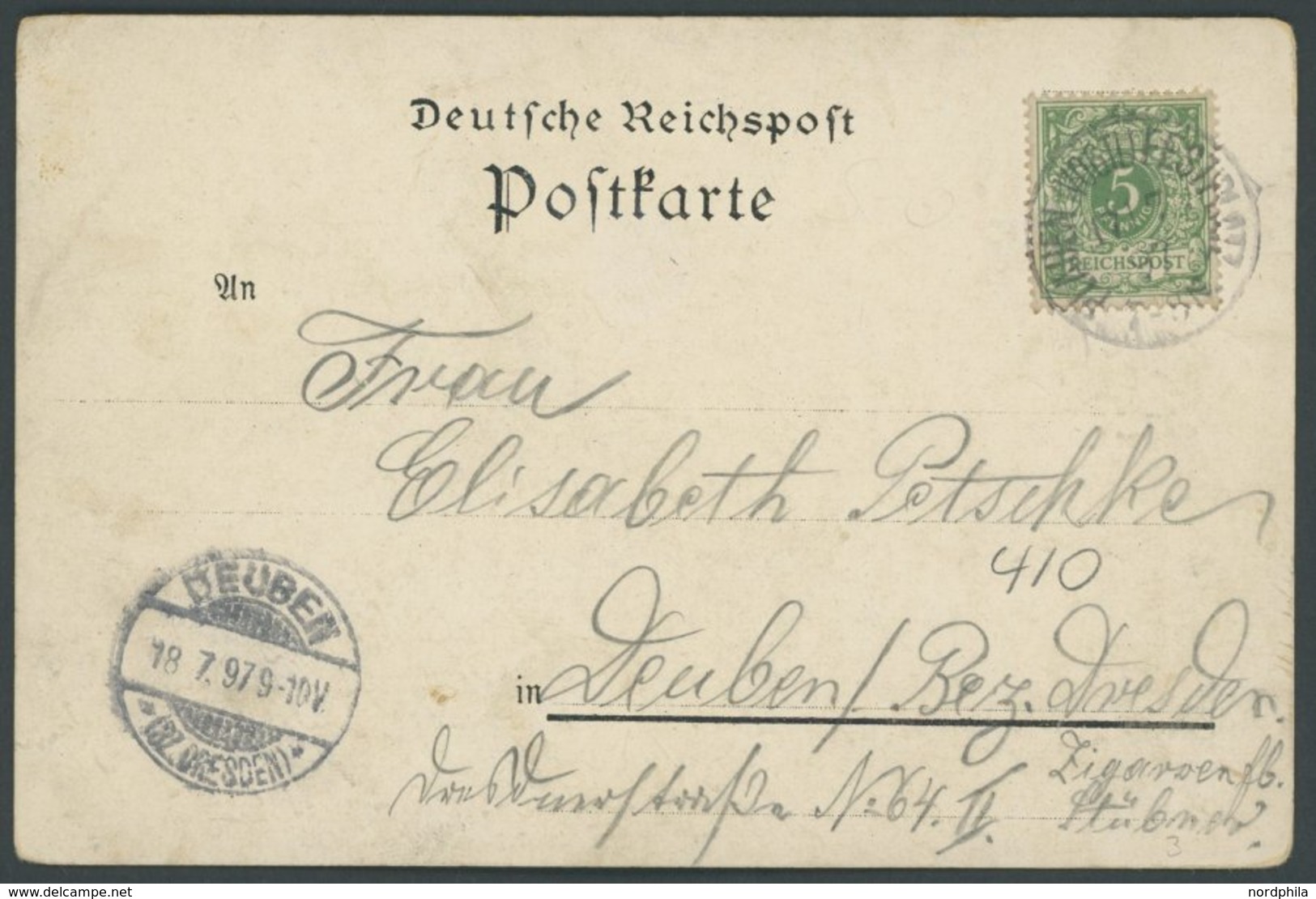 Dt. Reich 46c BRIEF, 1897, 5 Pf. Grün Auf Farbiger Gruss Aus...Karte 2. SÄCHSISCHES TURNFEST ZU PLAUEN I.V., K1 PLAUEN V - Used Stamps