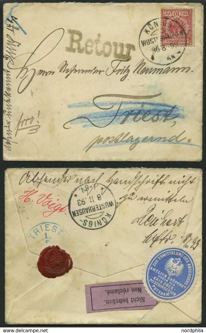 Dt. Reich 47b BRIEF, 1893, 10 Pf. Braunrosa Auf Retourbrief Von KÖNIGS-WÜSTERHAUSEN Nach Triest, Rückseitiges Klebesiege - Used Stamps