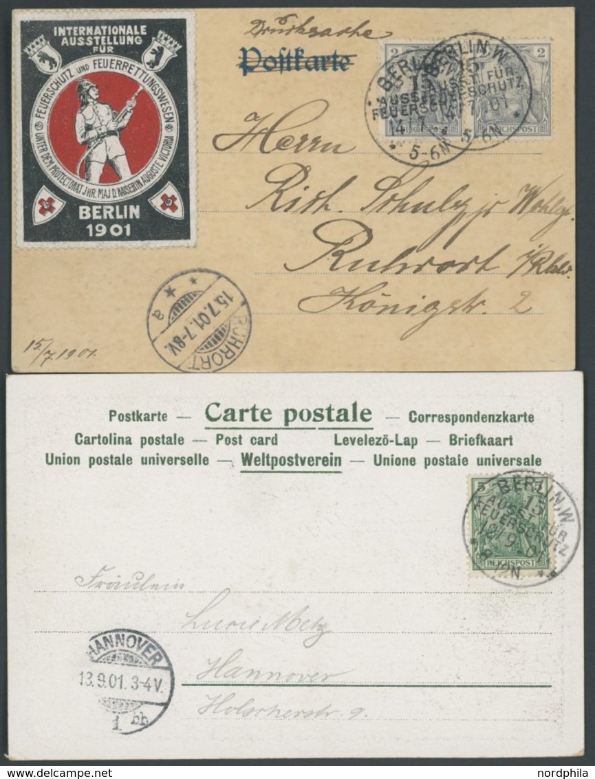 Dt. Reich 53,55 BRIEF, 1901, 2 Und 5 Pf. Reichspost Auf Farbiger Ansichtskarte Internationale Ausstellung Für Feuerschut - Altri & Non Classificati