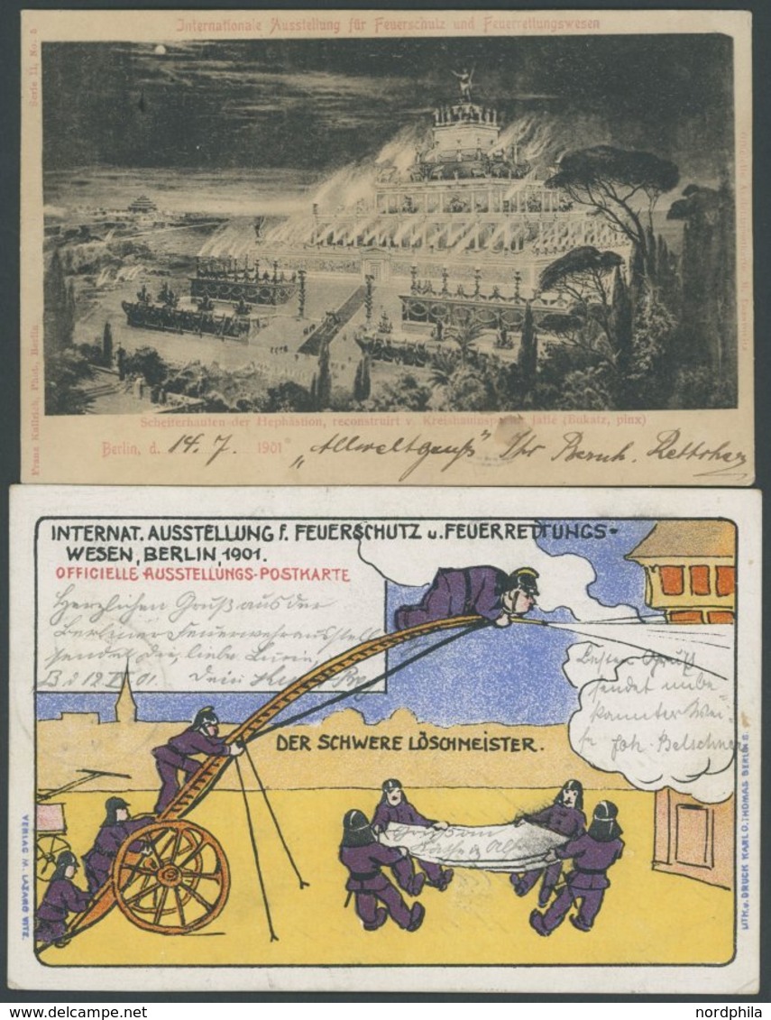 Dt. Reich 53,55 BRIEF, 1901, 2 Und 5 Pf. Reichspost Auf Farbiger Ansichtskarte Internationale Ausstellung Für Feuerschut - Other & Unclassified