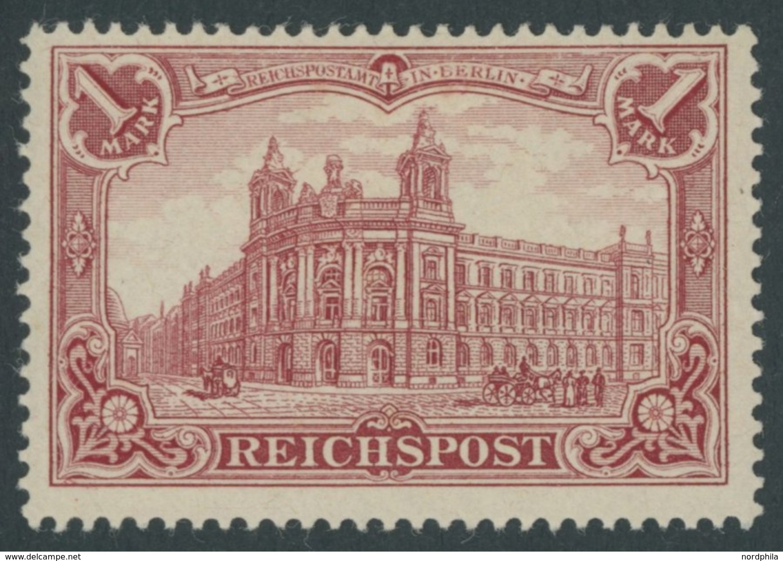 Dt. Reich 63b *, 1900, 1 M. Dunkelkarminrot Reichspost, Falzreste, Pracht, Mi. 400.- - Other & Unclassified