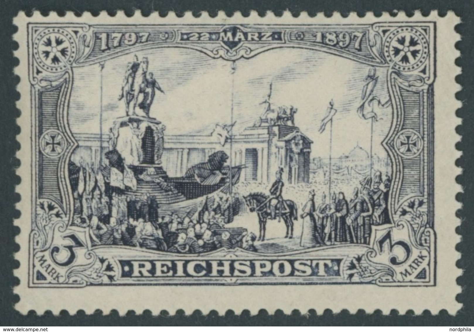 Dt. Reich 65II *, 1900, 3 M. Reichspost, Type II, Falzrest, Pracht, Mi. 160.- - Altri & Non Classificati