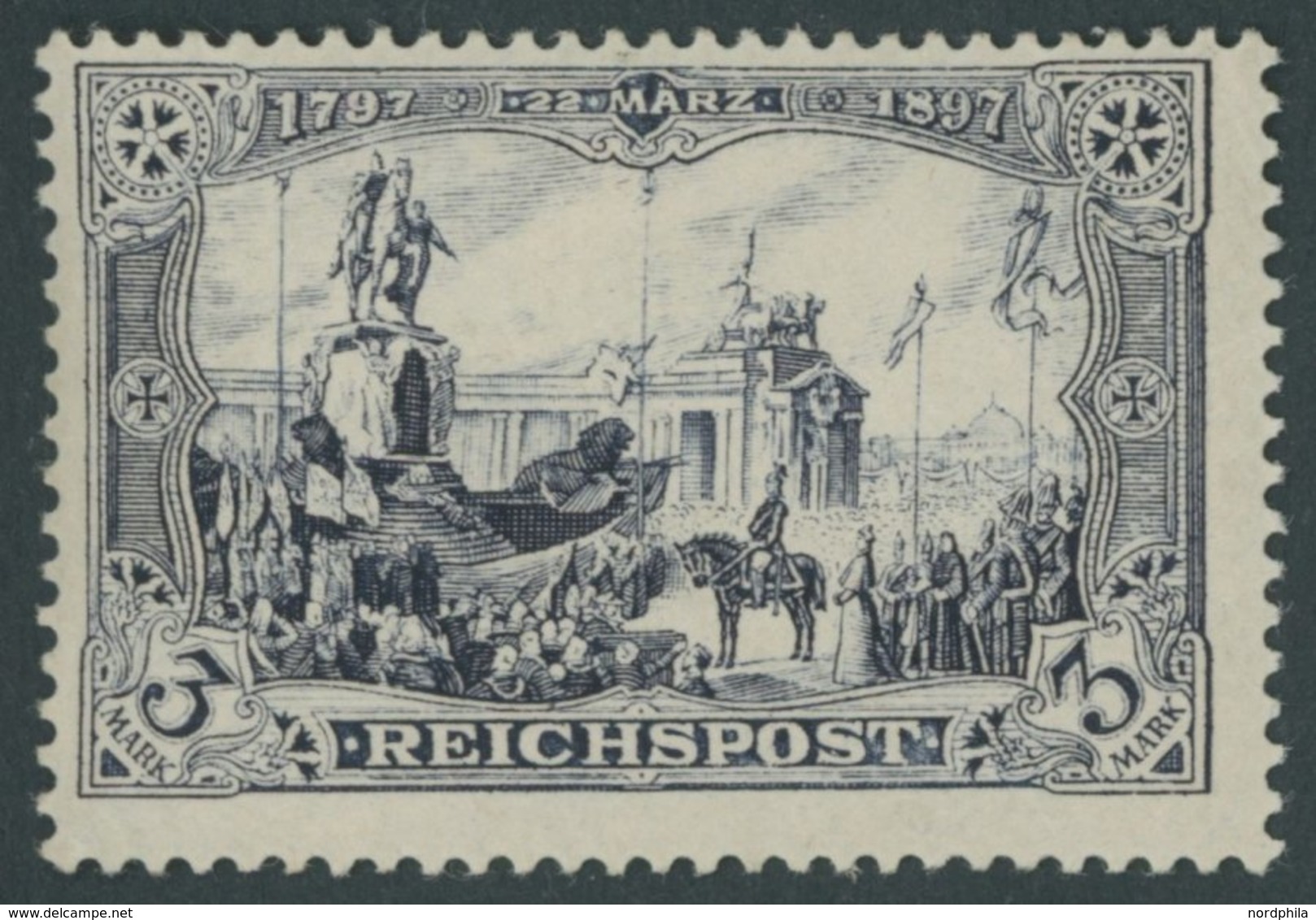 Dt. Reich 65II *, 1900, 3 M. Reichspost, Type II, Falzrest, Pracht, Mi. 160.- - Sonstige & Ohne Zuordnung