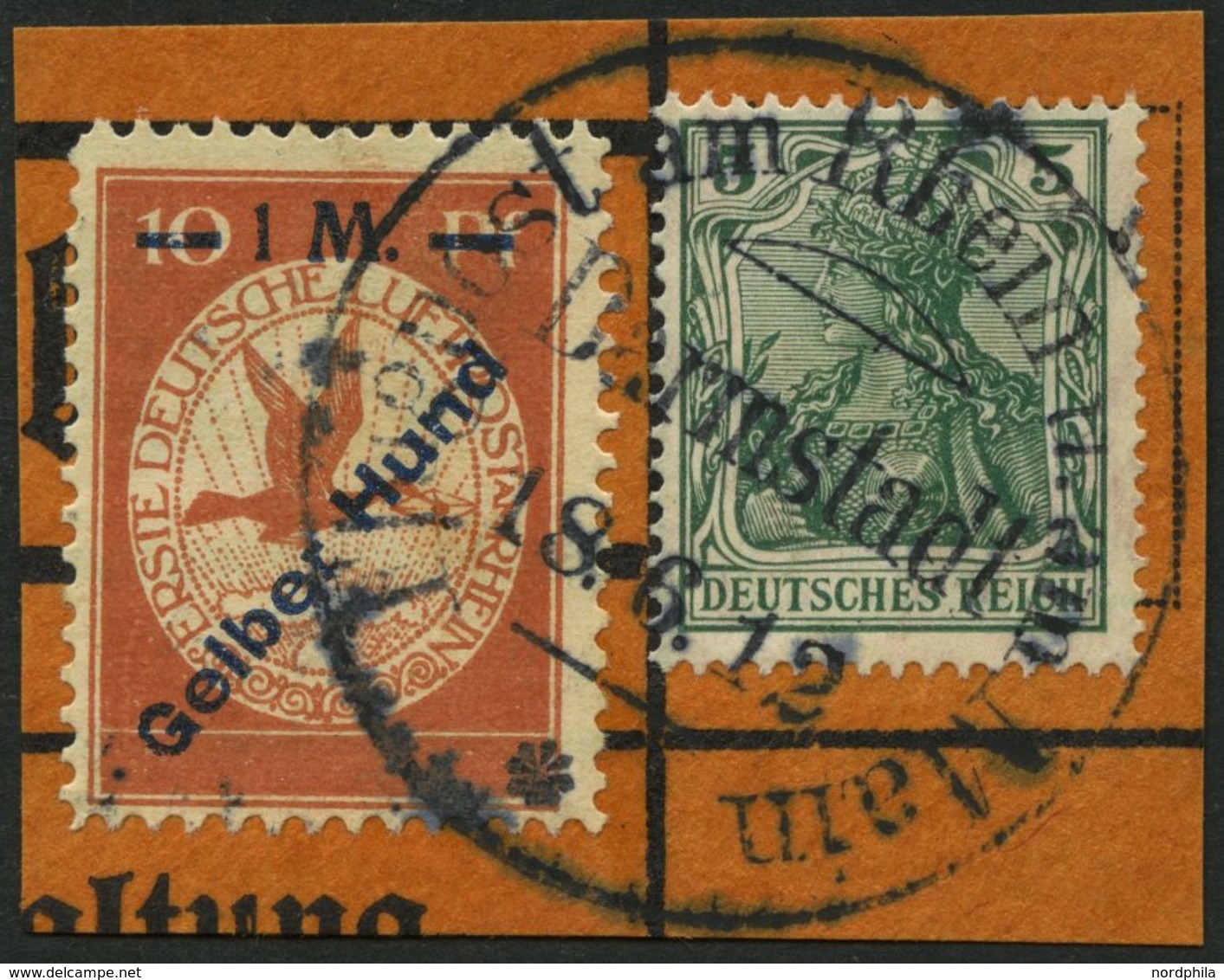 Dt. Reich IV BrfStk, 1912, 1 M. Auf 10 Pf. Gelber Hund Mit Stempel DARMSTADT Auf Sonderkartenabschnitt, Pracht, Mi. 200. - Altri & Non Classificati