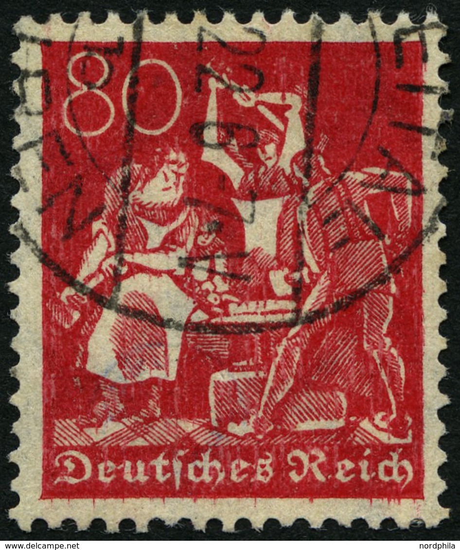 Dt. Reich 186 O, 1922, 80 Pf. Rosarot, Wz. 2, Pracht, Gepr. Peschl, Mi. 75.- - Gebraucht