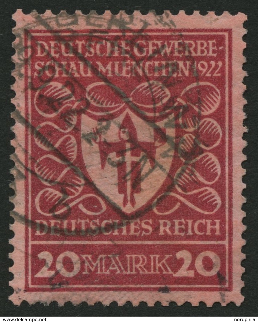 Dt. Reich 204b O, 1922, 20 M. Karminrot Gewerbeschau, Pracht, Gepr. Fleiner, Mi. 70.- - Gebraucht