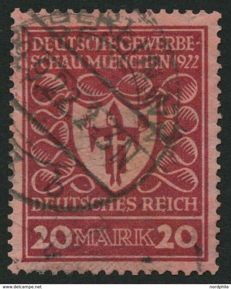 Dt. Reich 204b O, 1922, 20 M. Karminrot Gewerbeschau, Pracht, Gepr. Fleiner, Mi. 70.- - Oblitérés