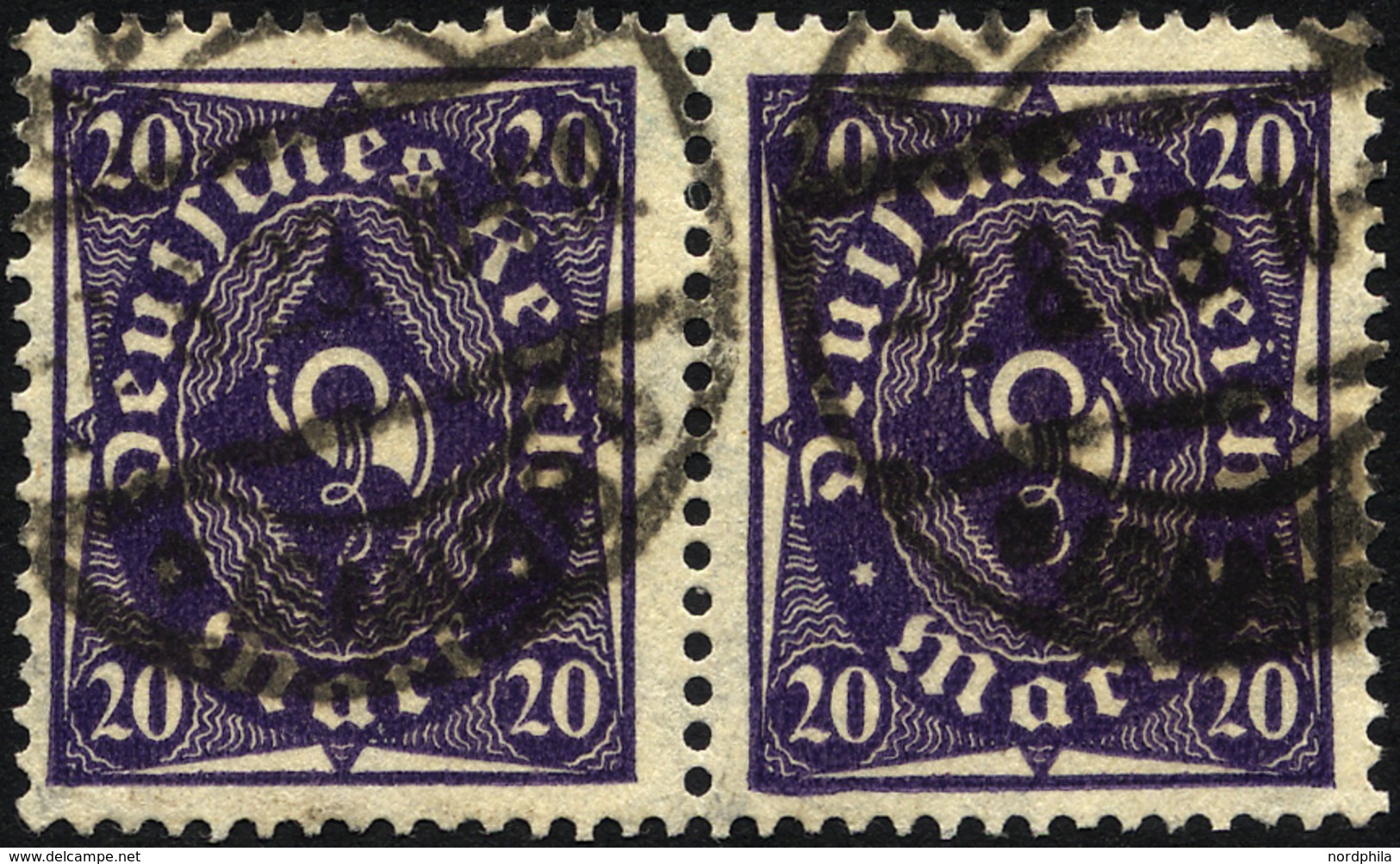 Dt. Reich 230W/230W O, 1923, 20 M. Schwarzgrauviolett, Walzendruck, Im Waagerechten Paar, Pracht, Gepr. Infla, Mi. 130.- - Oblitérés