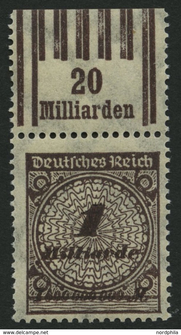 Dt. Reich 325AWboR **, 1923, 1 Mrd. M. Schwärzlichbraun, Walzendruck, Oberrandstück, Pracht, Gepr. Infla, Mi. 85.- - Gebraucht