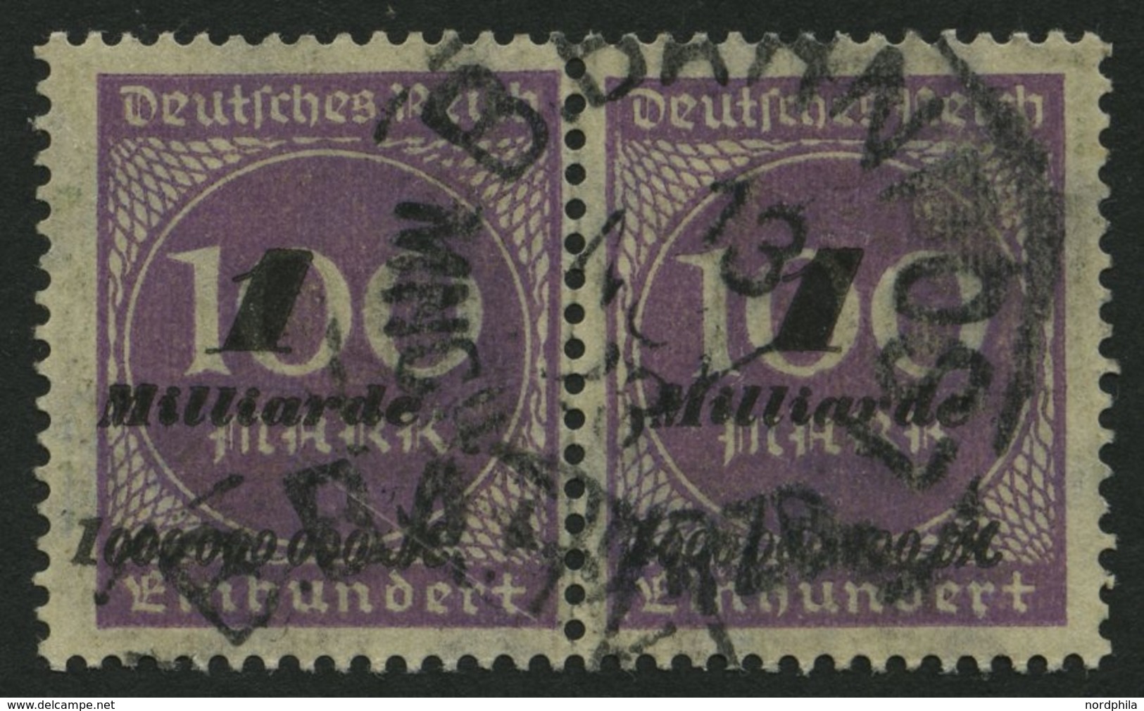 Dt. Reich 331b Paar O, 1923, 1 Mrd. Auf 100 M. Hellviolett Im Waagerechten Paar, Pracht, Gepr. Infla, Mi. 76.- - Used Stamps