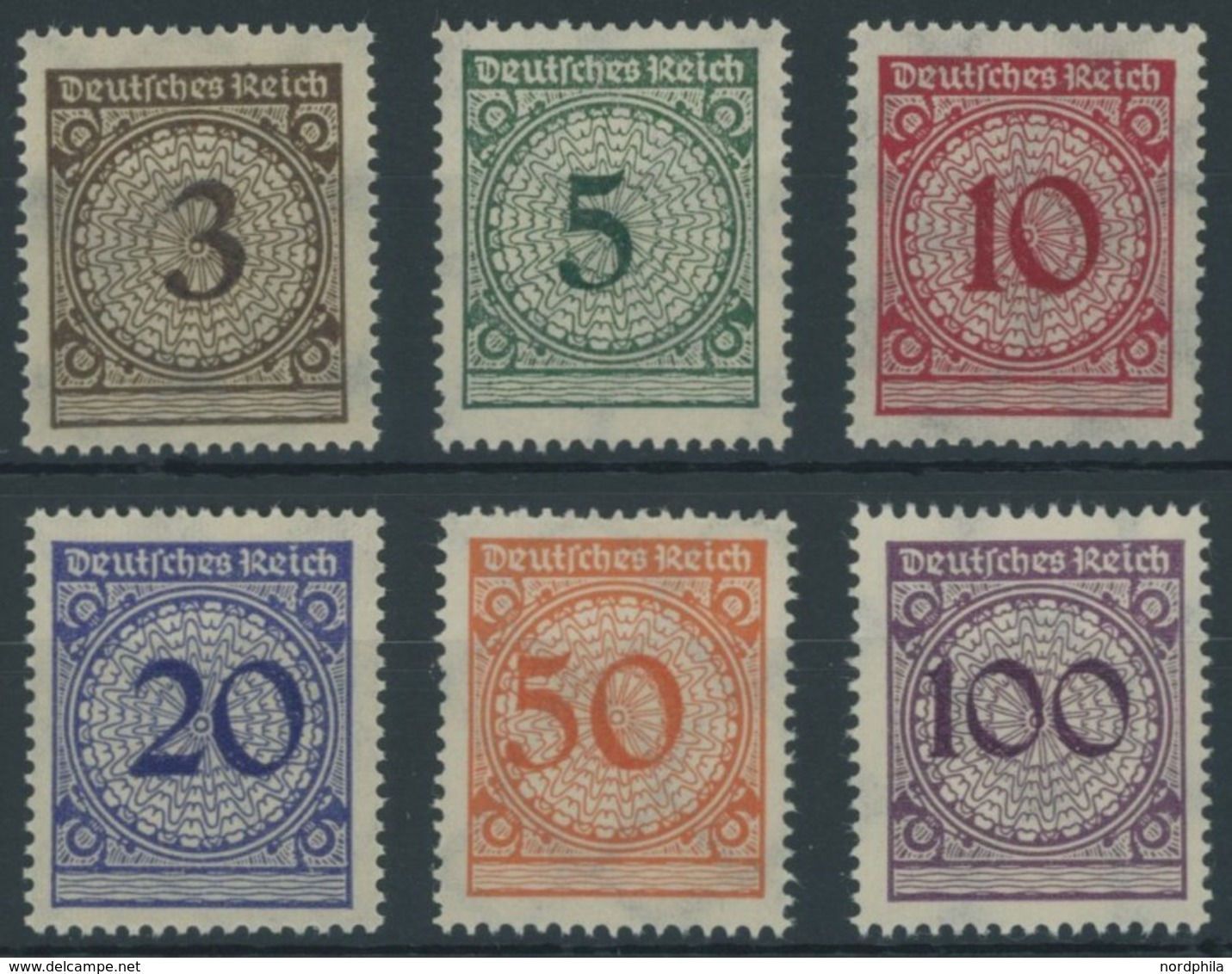 Dt. Reich 338-43 **, 1923, Ziffer, Postfrischer Prachtsatz, Mi. 110.- - Usati