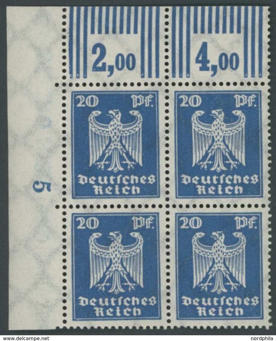 Dt. Reich 358XWOR VB **, 1924, 3 Pf. Reichsadler, Walzendruck 3`7`3, Im Linken Oberen Eckrandviererblock, Postfrisch, Pr - Used Stamps