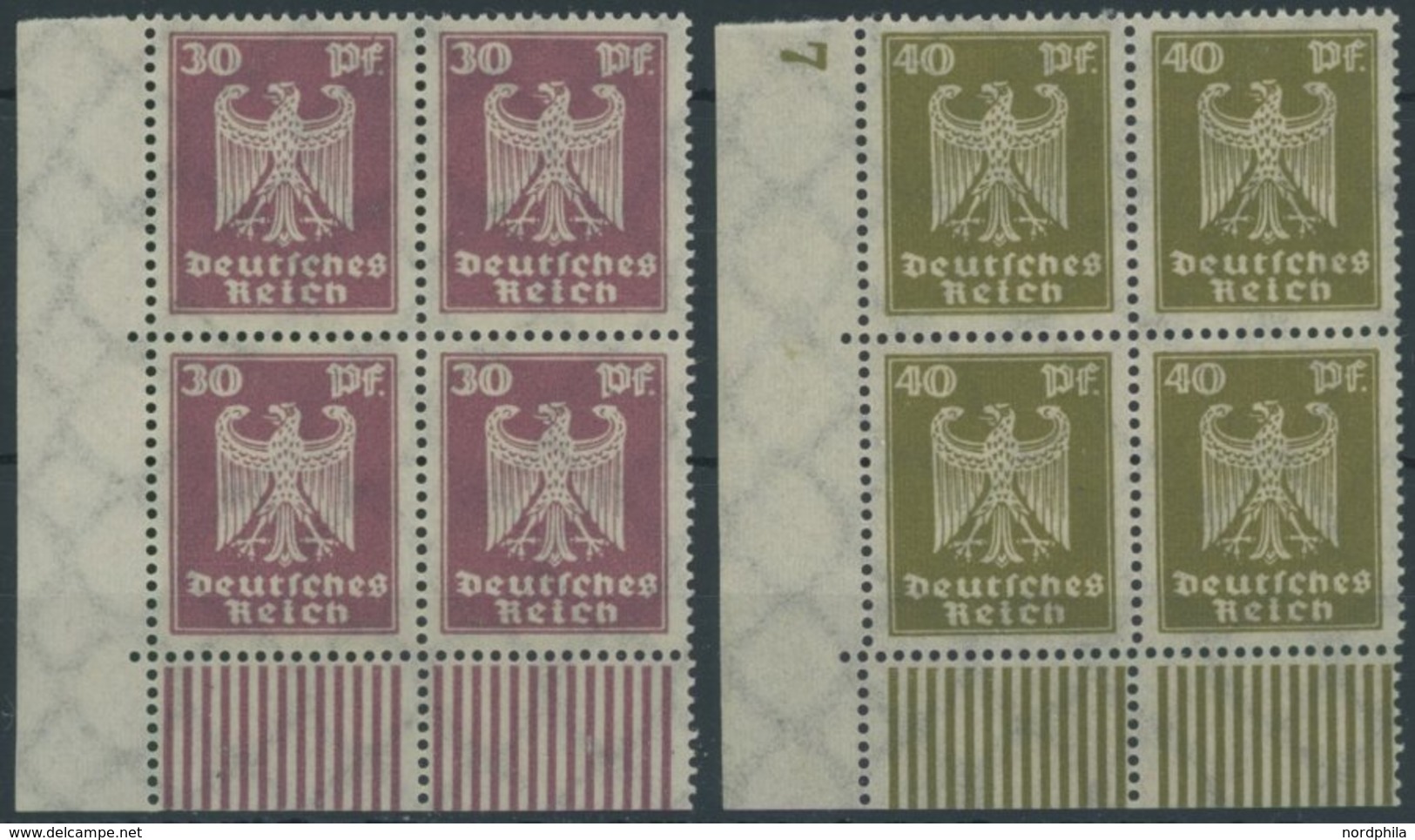 Dt. Reich 359/60 VB **, 1924, 30 Und 40 Pf. Reichsadler, Walzendruck, In Linken Unteren Eckrandviererblocks, Postfrisch, - Used Stamps