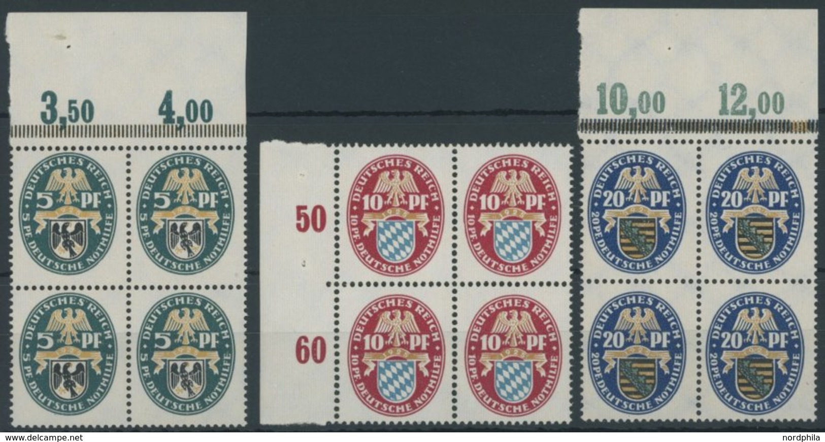 Dt. Reich 375-77 VB **, 1925, Nothilfe In Randviererblocks, Pracht, Mi. (200.-) - Used Stamps