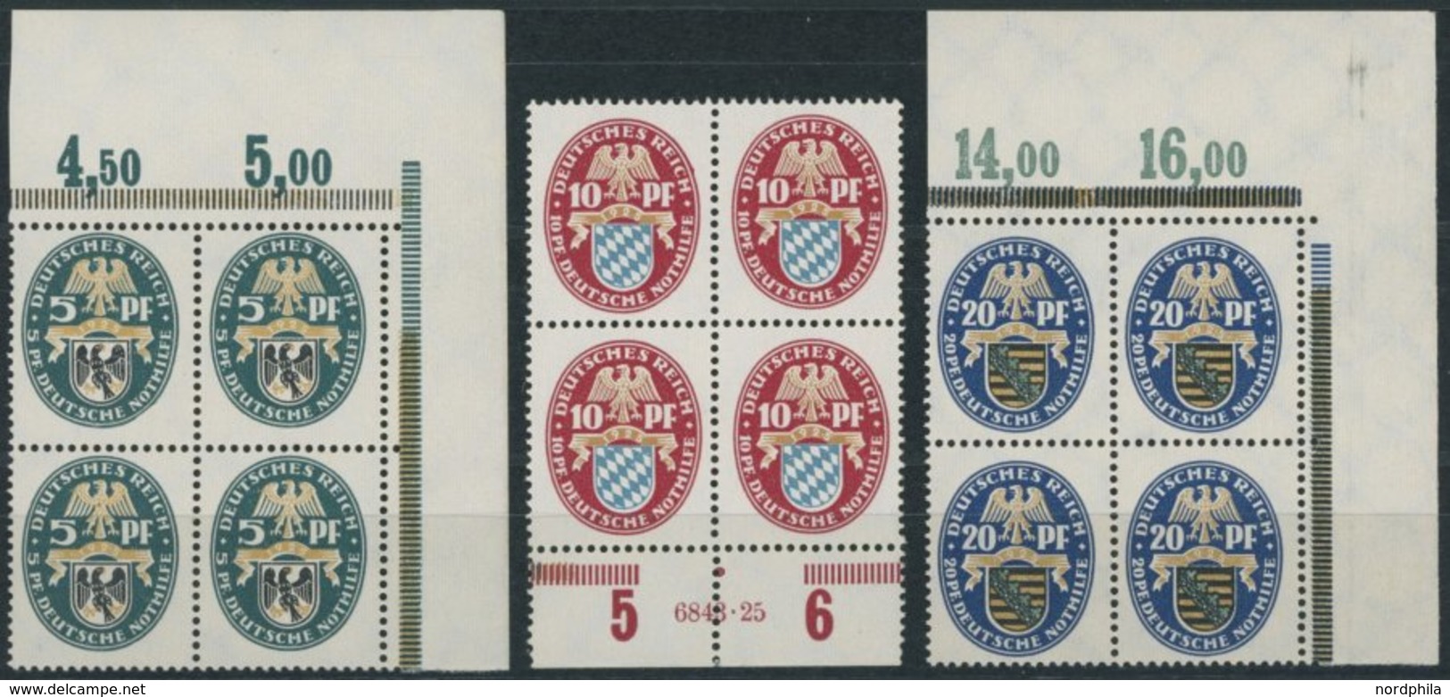 Dt. Reich 375-77 VB **, 1925, Nothilfe In Randviererblocks, Mi.Nr. 376 Mit HAN, Postfrisch, Pracht - Usati