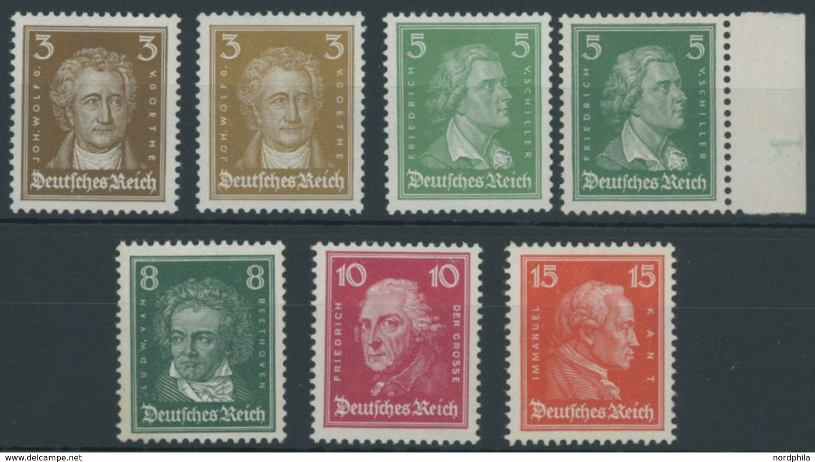 Dt. Reich 385-91 **, 1926, 3 - 15 Pf. Berühmte Deutsche, Postfrisch, 7 Prachtwerte, Mi. 78.- - Usati