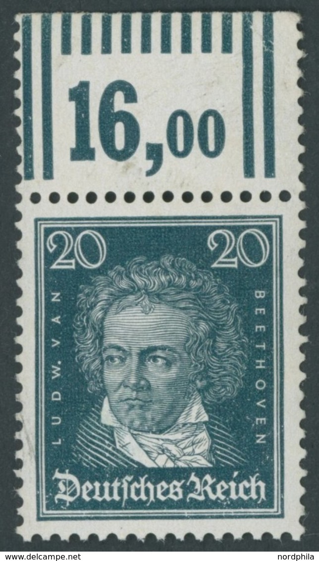 Dt. Reich 392XWOR **, 1926, 20 Pf. Beethoven, Wz. Stehend, Walzendruck, Oberrandstück, Feinst (winzige Knitter Im Oberra - Used Stamps