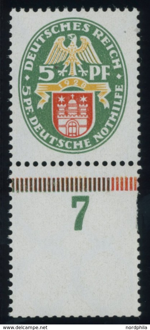 Dt. Reich 425X **, 1928, 5 Pf. Nothilfe, Wz. Stehend, Unterrandstück, Postfrisch, Rechts Ein Heller Zahn, Ansonsten Ist  - Gebraucht