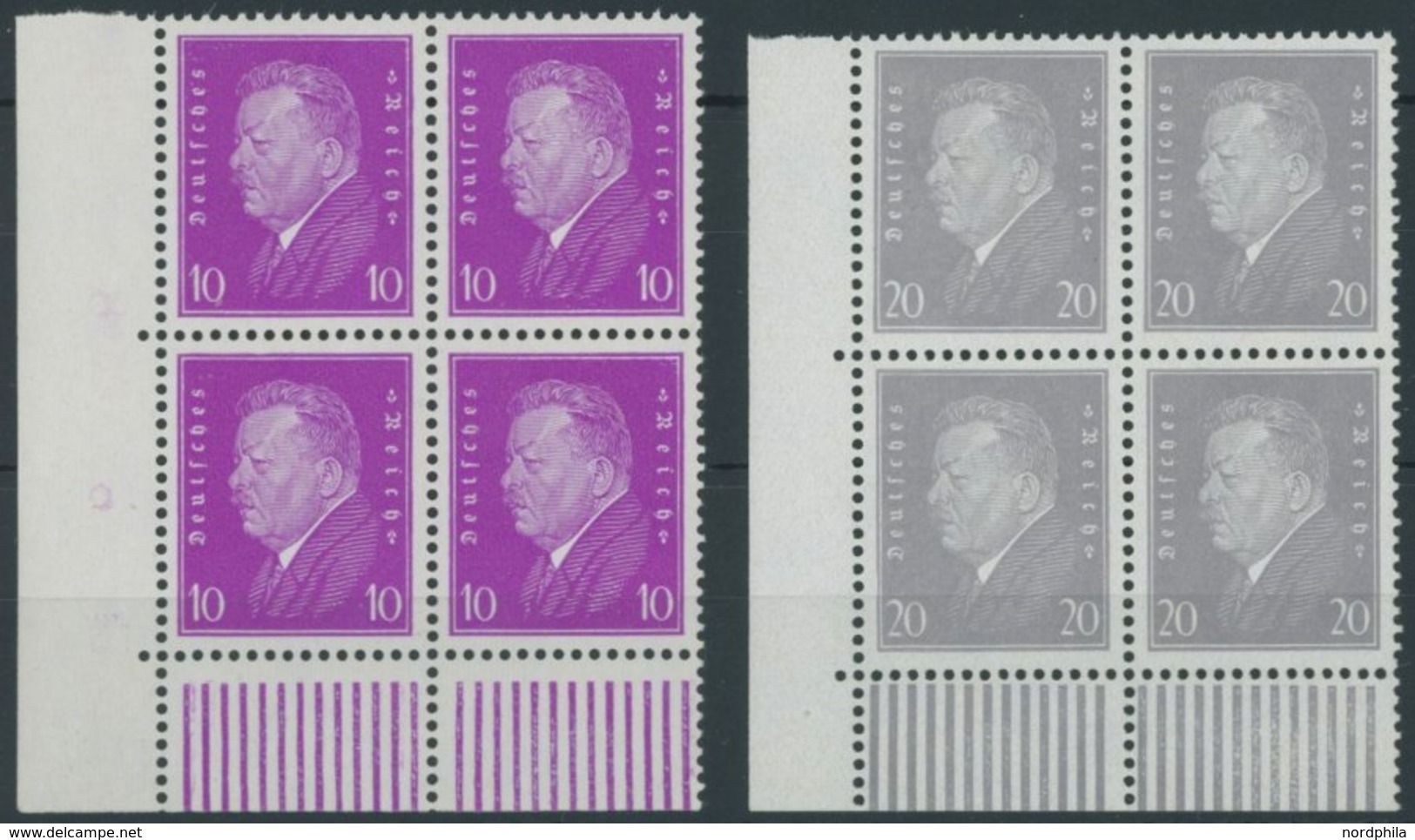 Dt. Reich 435/6 VB **, 1930, 10 Und 20 Pf. Reichspräsidenten In Linken Unteren Eckrandviererblocks, Postfrisch, Pracht,  - Usati