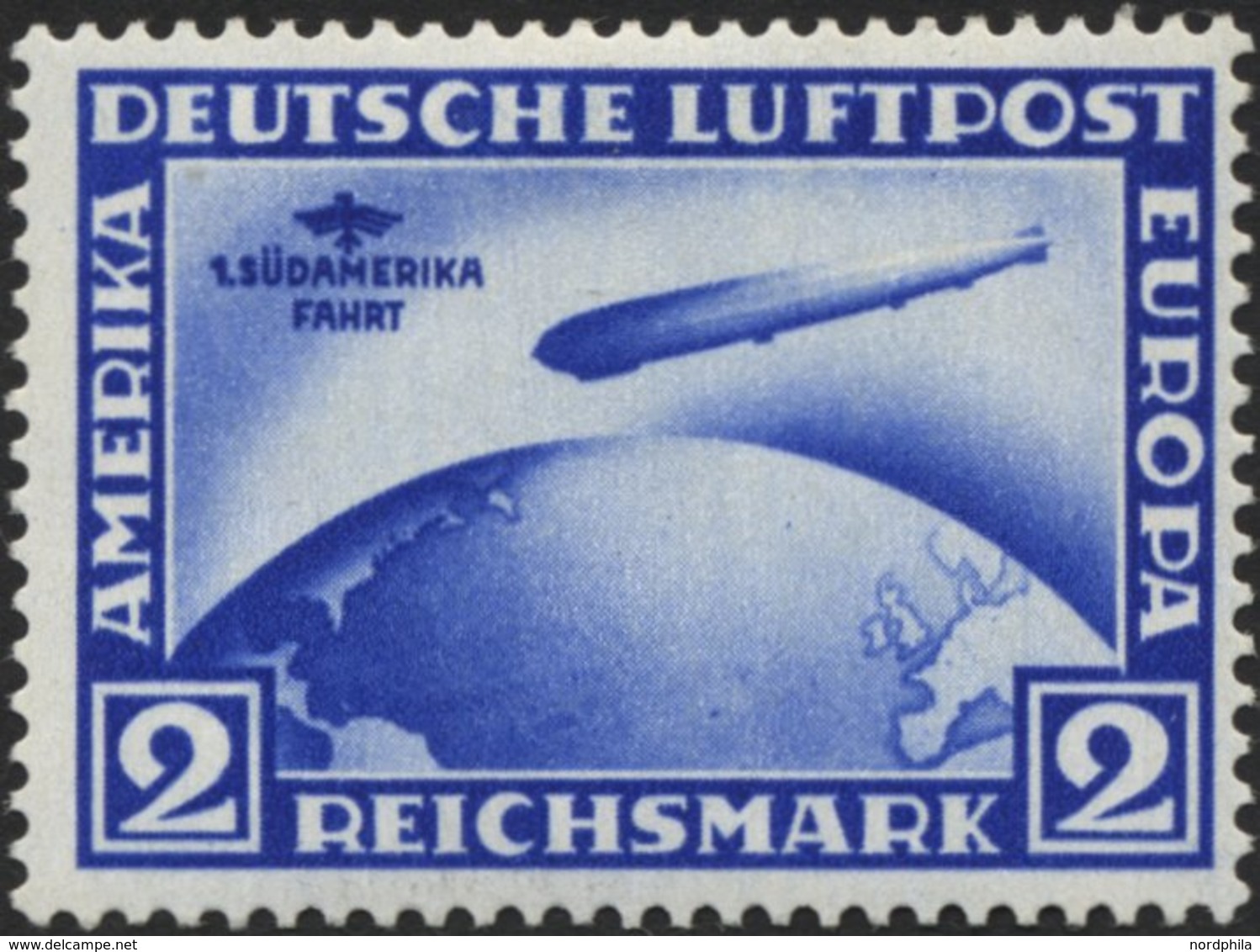 Dt. Reich 438X *, 1930, 2 RM Südamerikafahrt, Wz. Stehend, Falzrest, Pracht, Mi. 400.- - Oblitérés