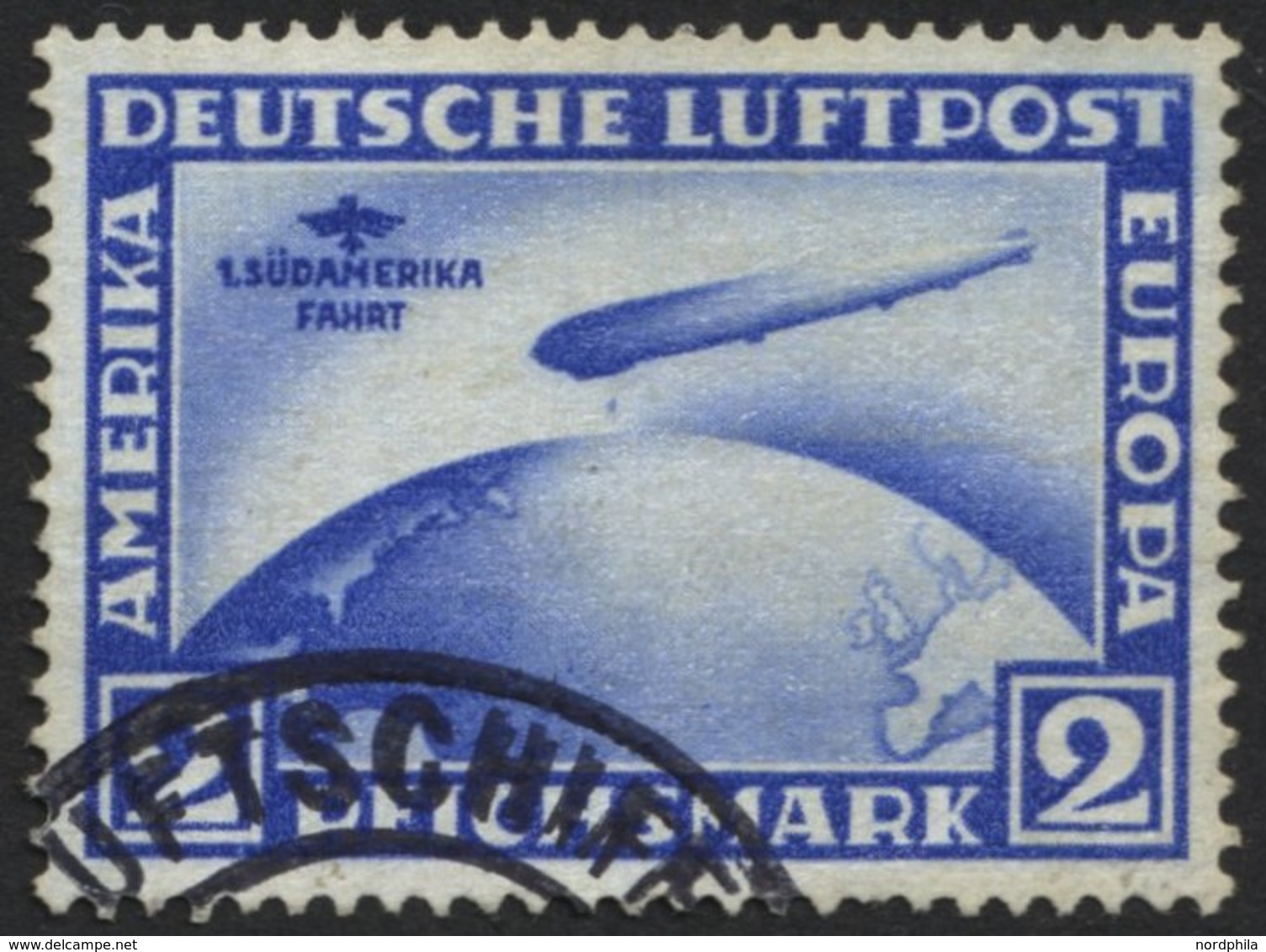 Dt. Reich 438Y O, 1930, 2 RM Südamerikafahrt, Wz. Liegend, Ein Kurzer Zahn, Feinst, Mi. 400.- - Oblitérés