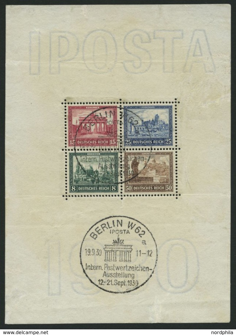 Dt. Reich Bl. 1 O, 1930, Block IPOSTA, Sonderstempel, Ränder Fleckig Und Büge, Herzstück Pracht, Mi. 2000.- - Used Stamps