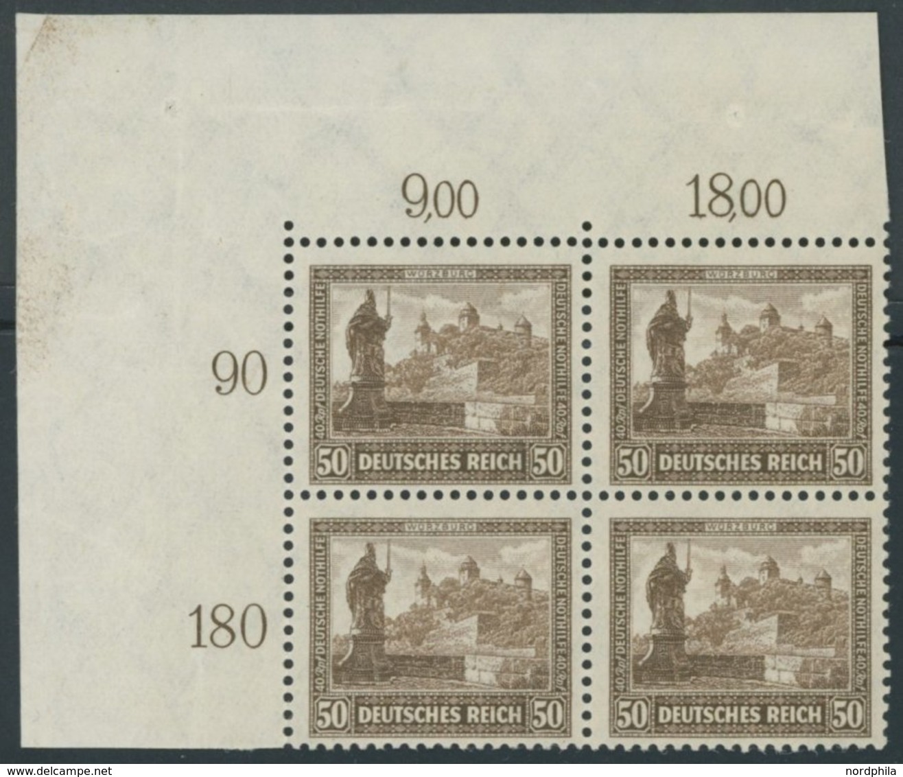 Dt. Reich 453 VB **, 1930, 50 Pf. Nothilfe Im Linken Oberen Eckrandviererblock, Postfrisch, Pracht - Gebraucht