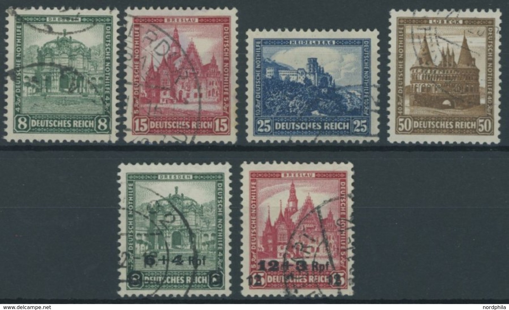 Dt. Reich 45964 O, 1931/2, Nothilfe, 6 Prachtwerte, Mi. 168,. - Gebraucht