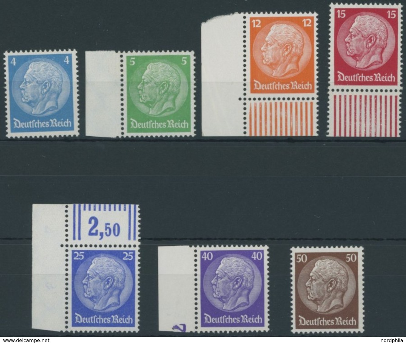 Dt. Reich 467-73 **, 1932, Hindenburg, Postfrischer Prachtsatz, Mi. 170.- - Gebraucht