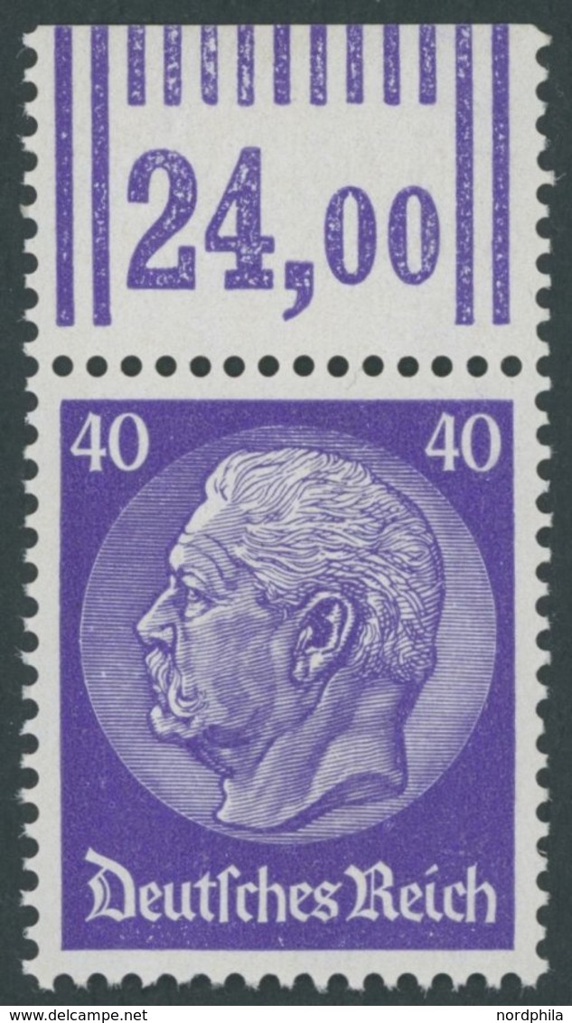 Dt. Reich 472WOR **, 1932, 40 Pf. Hindenburg, Walzendruck, Oberrandstück, Postfrisch, Pracht, Mi. 200.- - Oblitérés