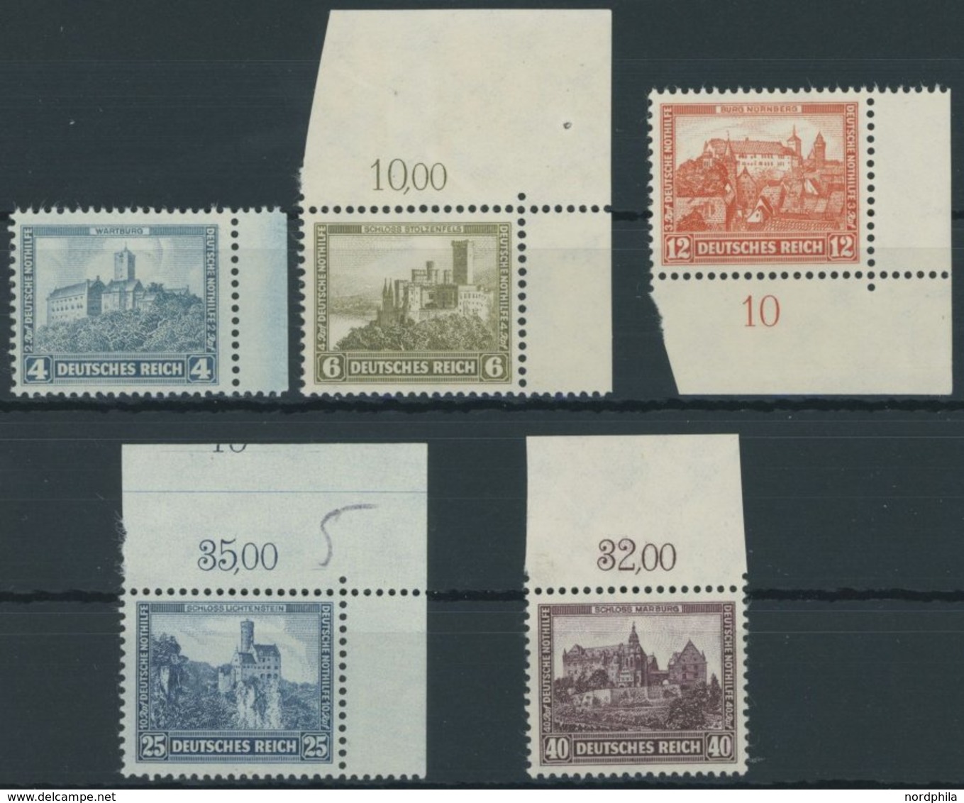 Dt. Reich 474-78 **, 1932, Nothilfe, Randstücke (meist Bogenecken), Postfrischer Prachtsatz, Mi. 190.- - Used Stamps