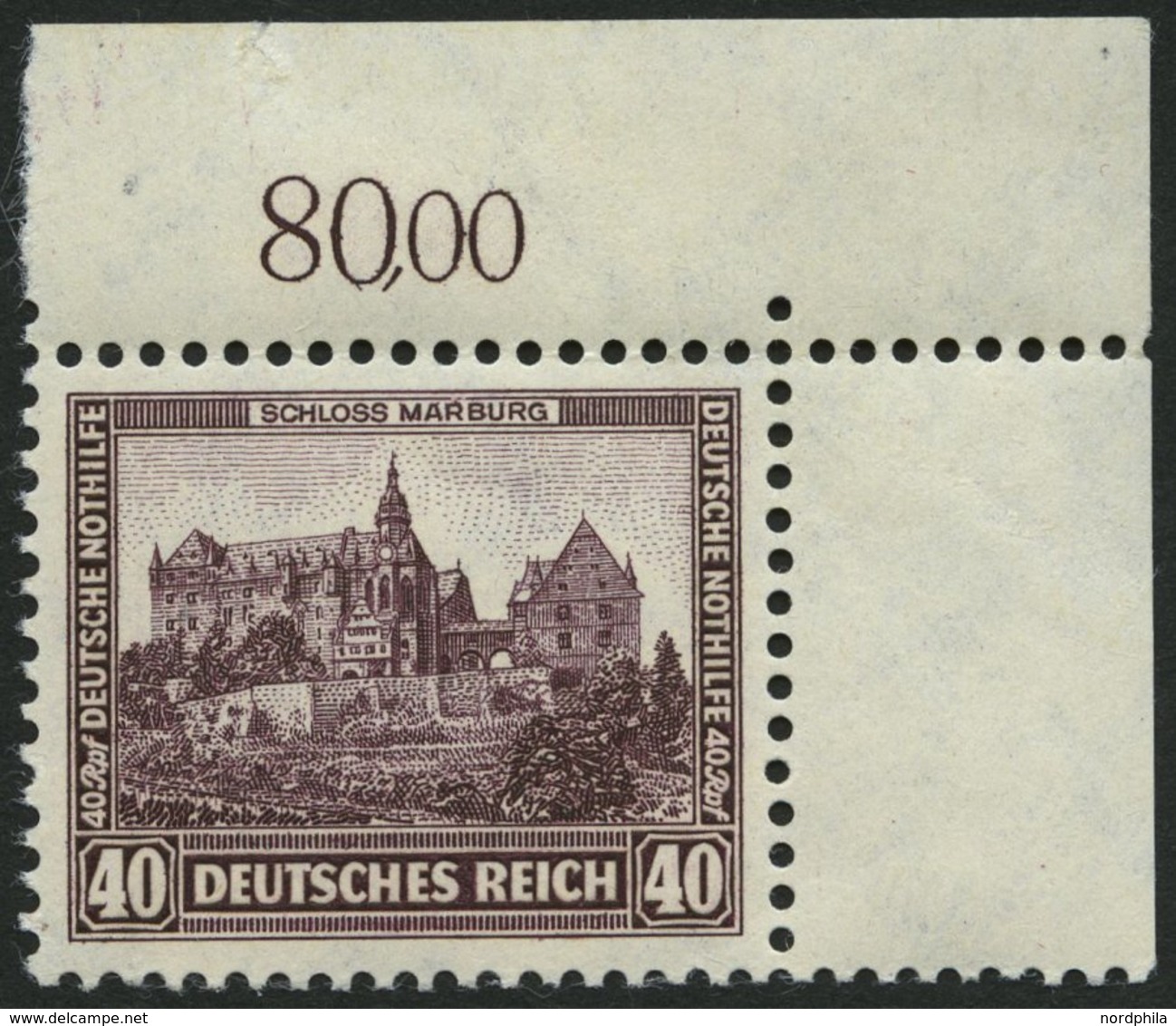 Dt. Reich 478 **, 1932, 40 Pf. Nothilfe, Obere Rechte Bogenecke, Gepr. Dr. Oechsner, Mi. (140.-) - Usati