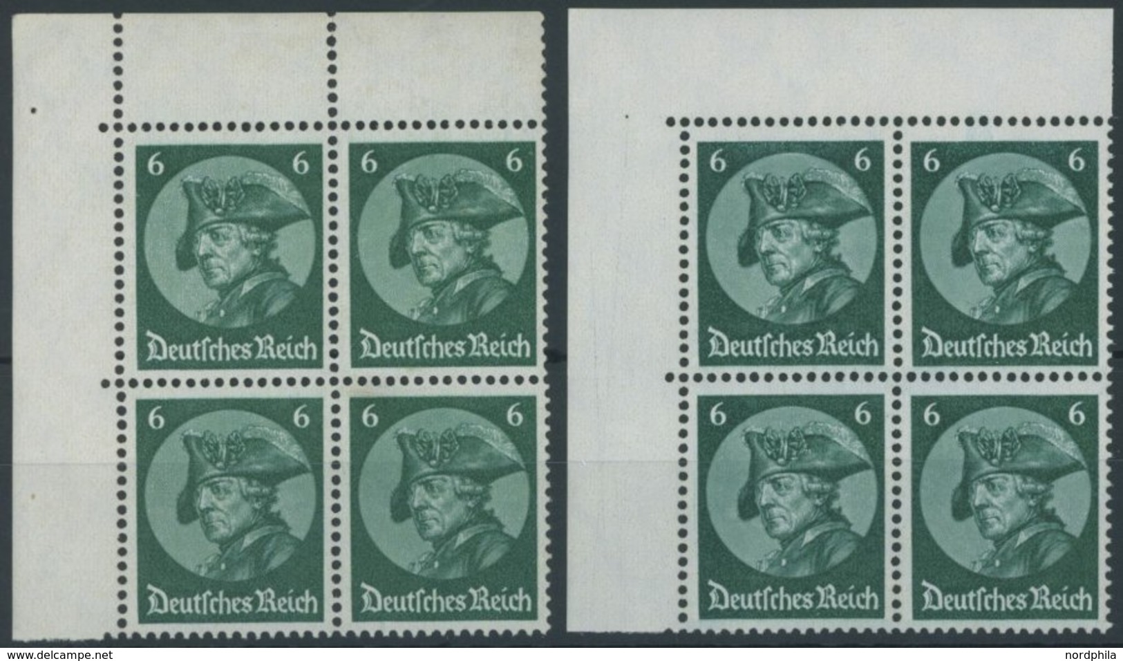 Dt. Reich 479 VB **, 1933, 6 Pf. Friedrich Der Große In Linken Oberen Eckrandviererblocks Aus Markenheftchenbogen, Oberr - Altri & Non Classificati