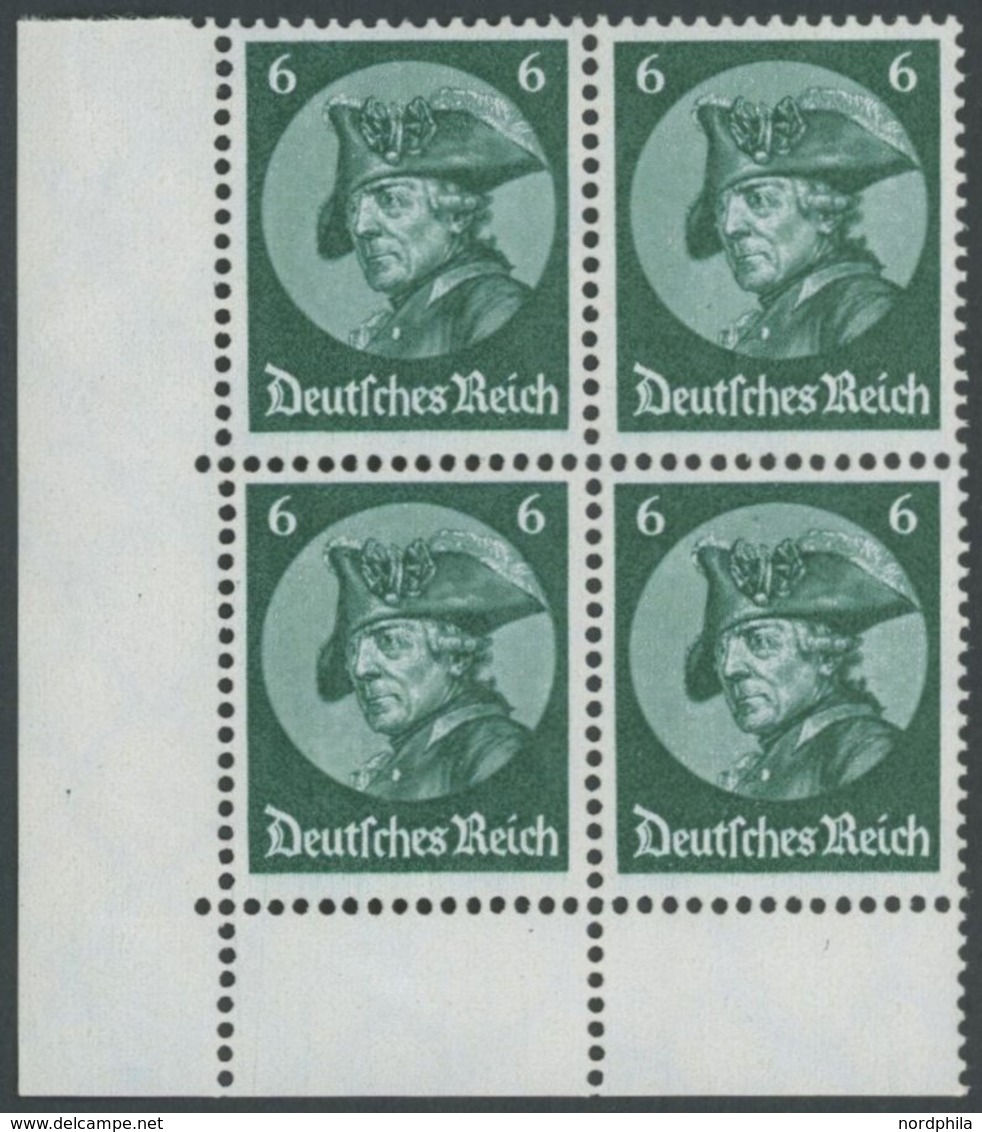 Dt. Reich 479 VB **, 1933, 6 Pf. Friedrich Der Große Im Linken Unteren Eckrandviererblock Aus Markenheftchenbogen, Unter - Altri & Non Classificati