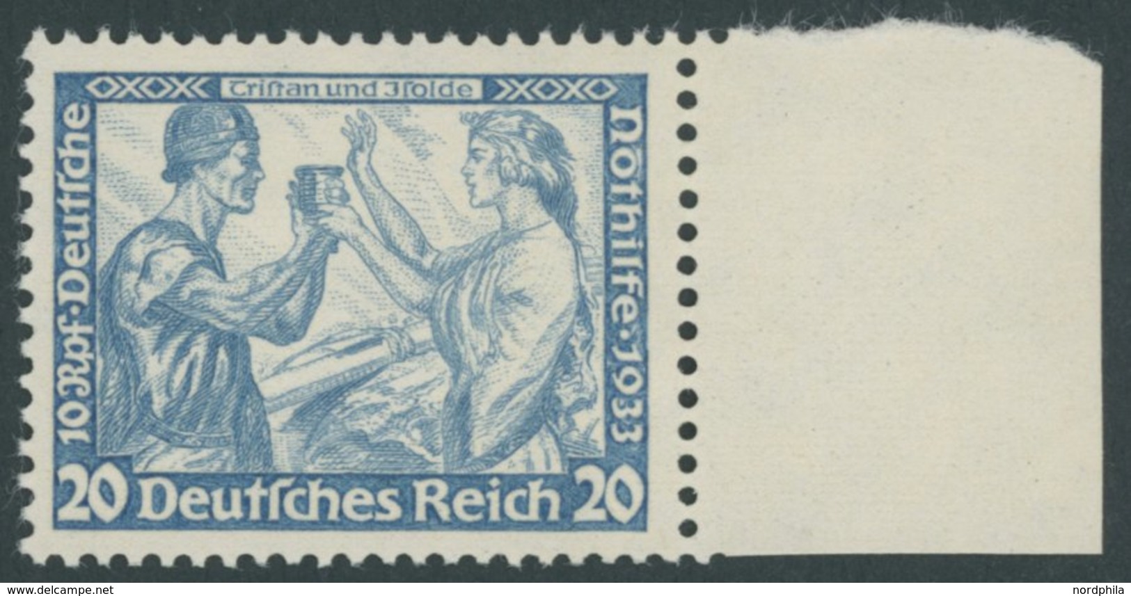 Dt. Reich 505A **, 1933, 20 Pf. Wagner, Gezähnt K 14:13, Rechtes Seitenrandstück, Postfrisch, Pracht, Unsigniert, Fotoat - Other & Unclassified