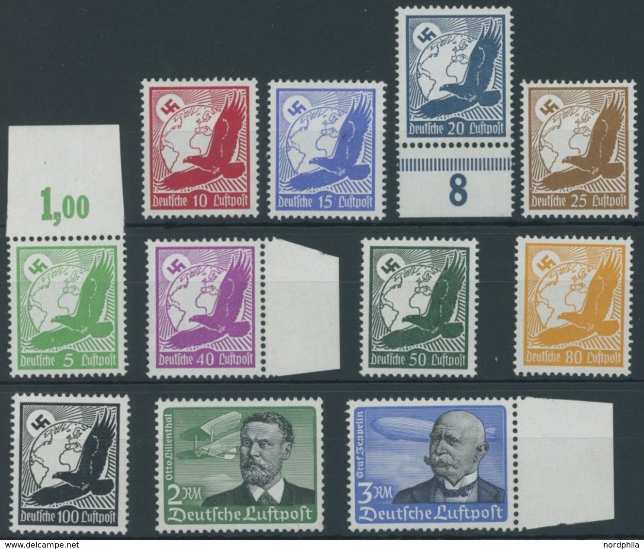 Dt. Reich 529-39x **, 1934, Flugpost, Senkrechte Gummiriffelung, Postfrisch, üblich Gezähnter Prachtsatz, Mi. 800.- - Altri & Non Classificati