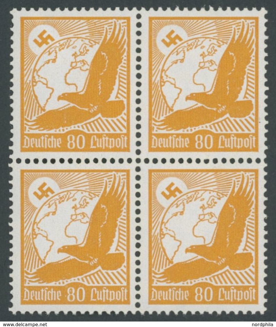 Dt. Reich 536x VB **, 1934, 80 Pf. Flugpost, Senkrechte Gummiriffelung, Im Viererblock, Postfrisch, Pracht, Mi. 280.- - Autres & Non Classés