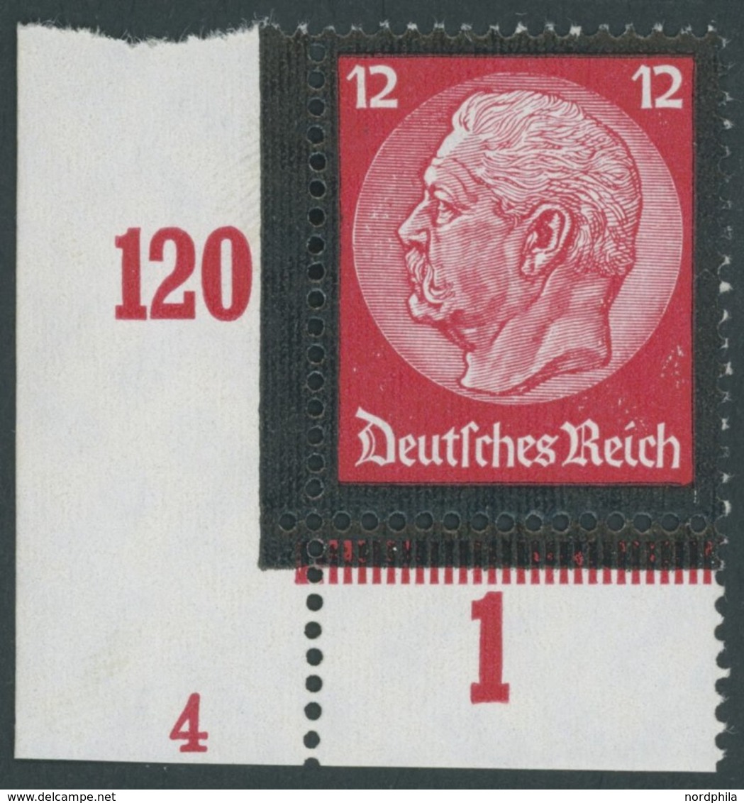 Dt. Reich 552FN **, 1934, 12 Pf. Hindenburg-Trauer, Untere Linke Bogenecke Mit Form Nr. 4, Pracht - Sonstige & Ohne Zuordnung