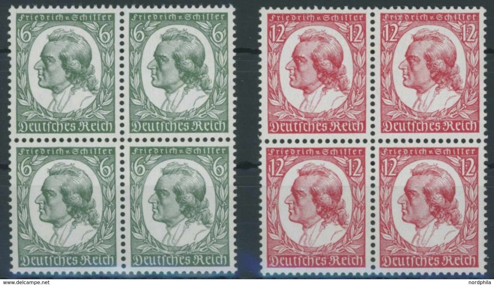 Dt. Reich 554/5 VB **, 1934, Schiller In Viererblocks, Postfrisch, Pracht, Mi. 400.- - Sonstige & Ohne Zuordnung