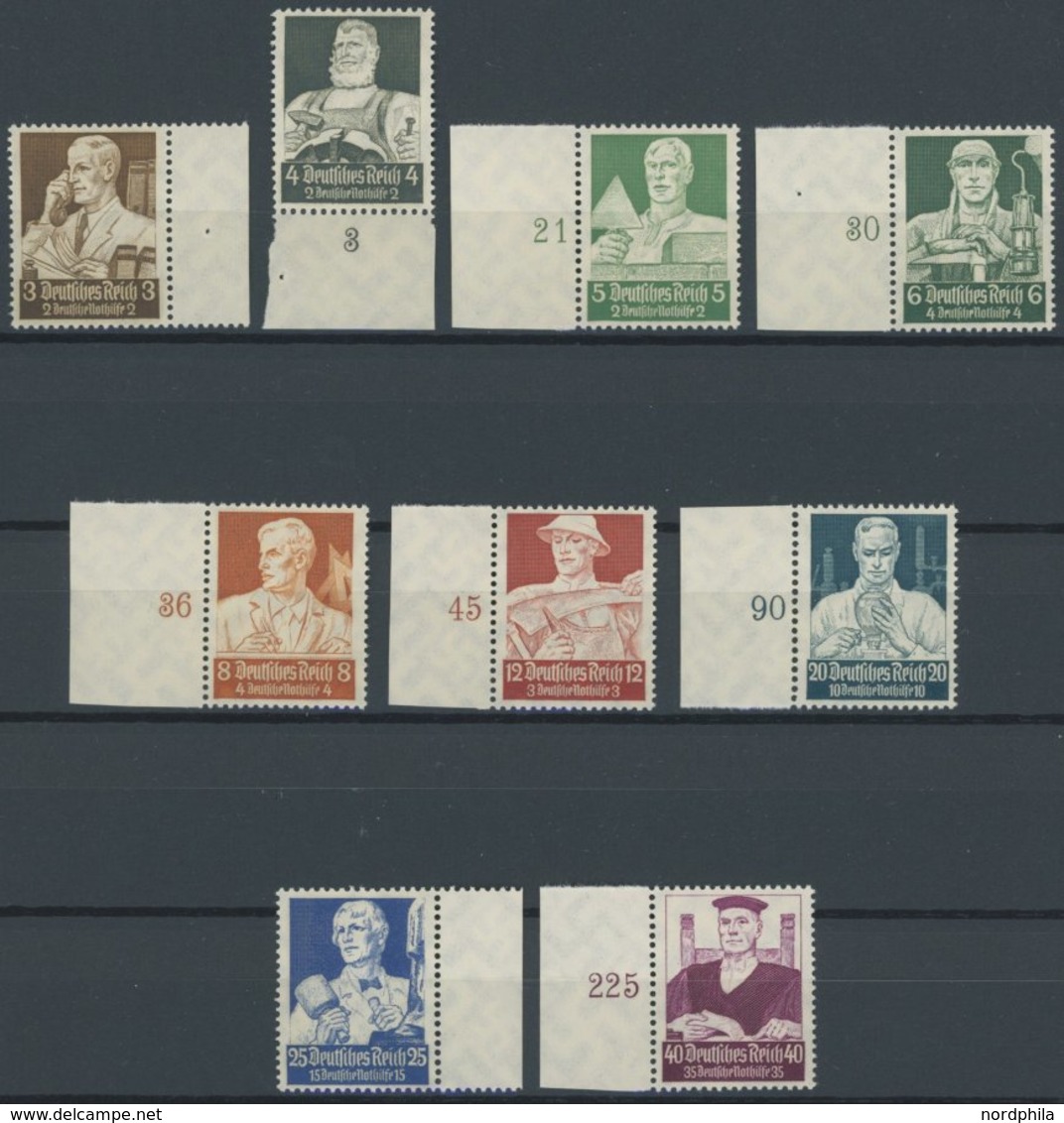 Dt. Reich 556-64 **, 1934, Stände, Prachtsatz Vom Rand, Mi. 600.- - Autres & Non Classés