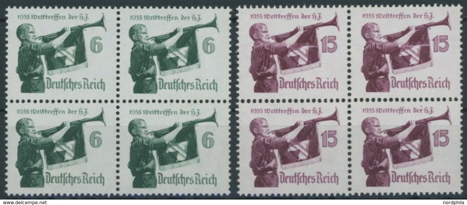 Dt. Reich 584/5x VB **, 1935, Welttreffen Der Hitler-Jugend In Viererblocks, Postfrisch, Pracht, Mi. 120.- - Sonstige & Ohne Zuordnung