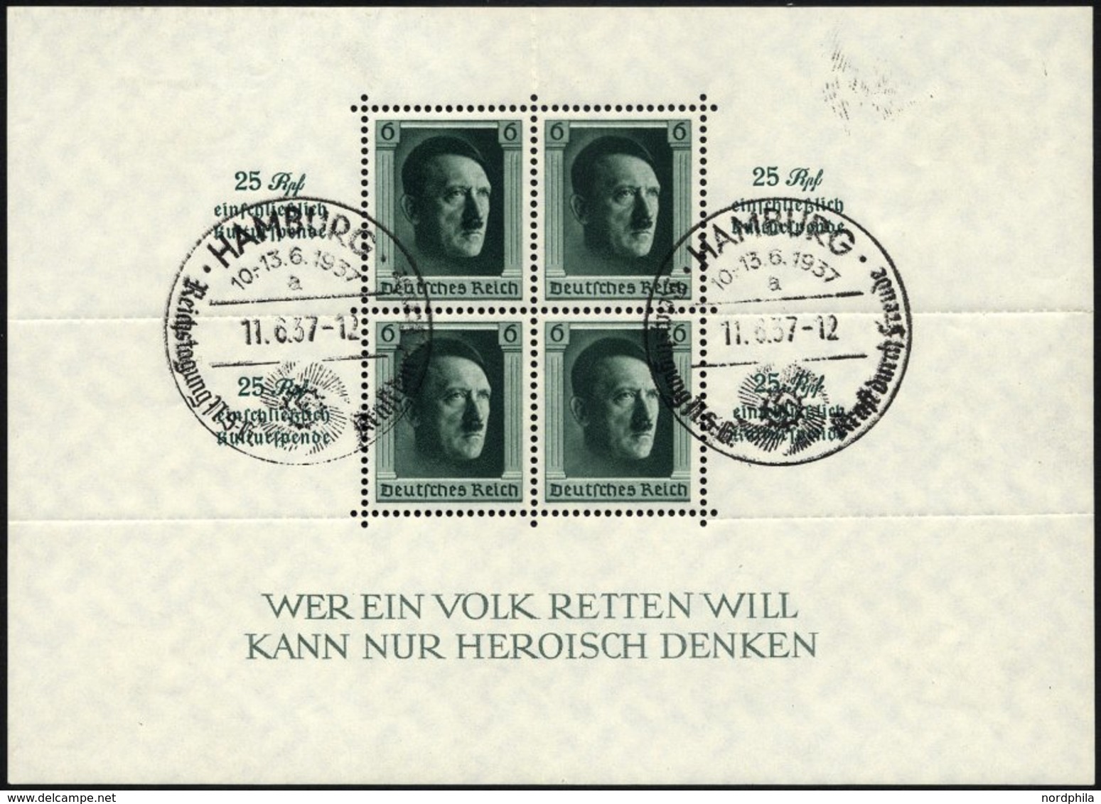 Dt. Reich Bl. 9 O, 1937, Block Kulturspende, Sonderstempel, Pracht, Mi. 90.- - Autres & Non Classés