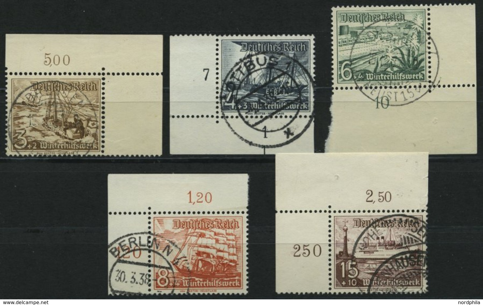 Dt. Reich 651/2,654/5,657 O, 1937, 5 Bogenecken, Pracht - Sonstige & Ohne Zuordnung