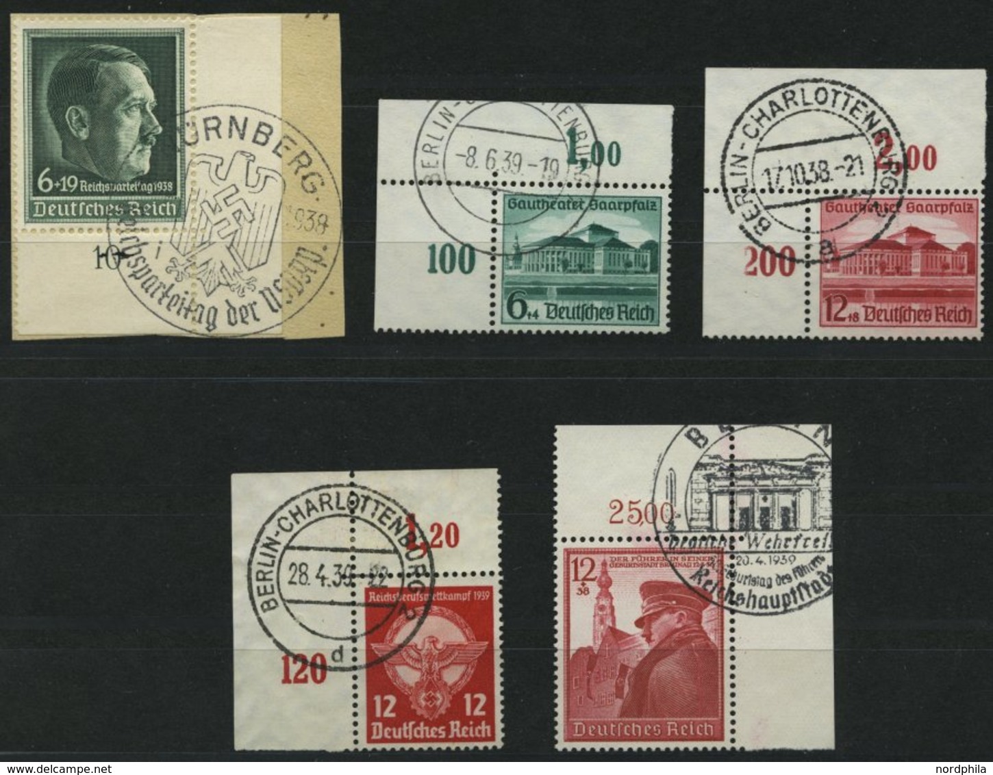 Dt. Reich 672-74,890/1 O,BrfStk , 1938/44, 5 Bogenecken, Pracht - Sonstige & Ohne Zuordnung