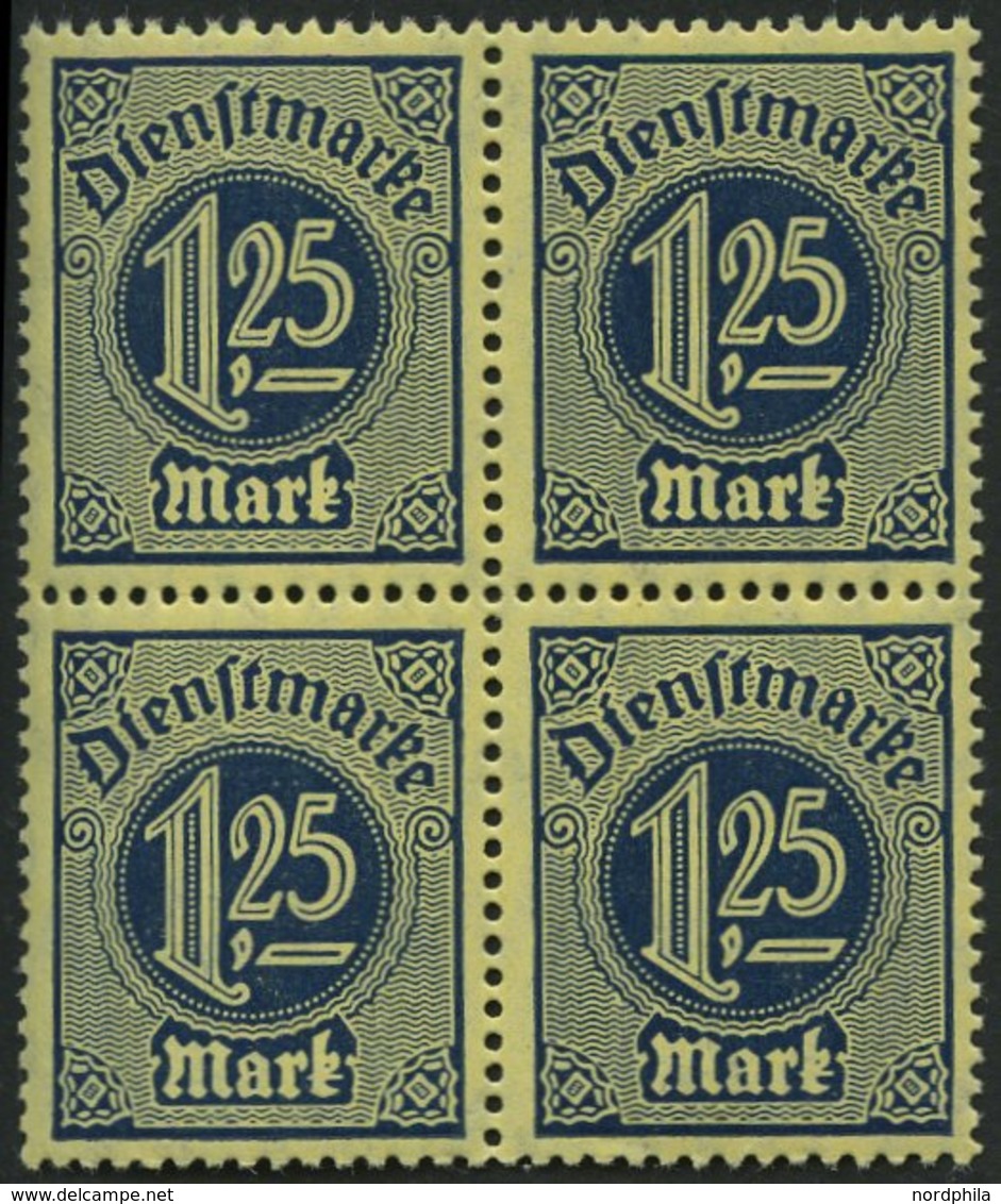 DIENSTMARKEN D 31x VB **, 1920, 1.25 M. Preußischblau, Friedenspapier, Im Viererblock, Pracht, Gepr. Infla, Mi. 100.- - Servizio