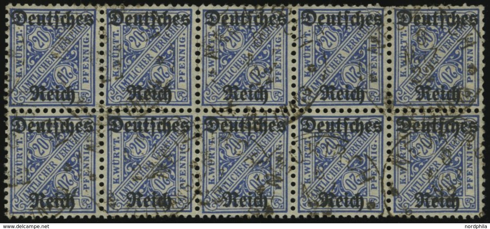 DIENSTMARKEN D 60Y O, 1920, 20 Pf. Ultramarin, Wz. Ringe, Im Zehnerblock, Stempel NEUKIRCH, Die Oberen Rechten Marken Kl - Officials